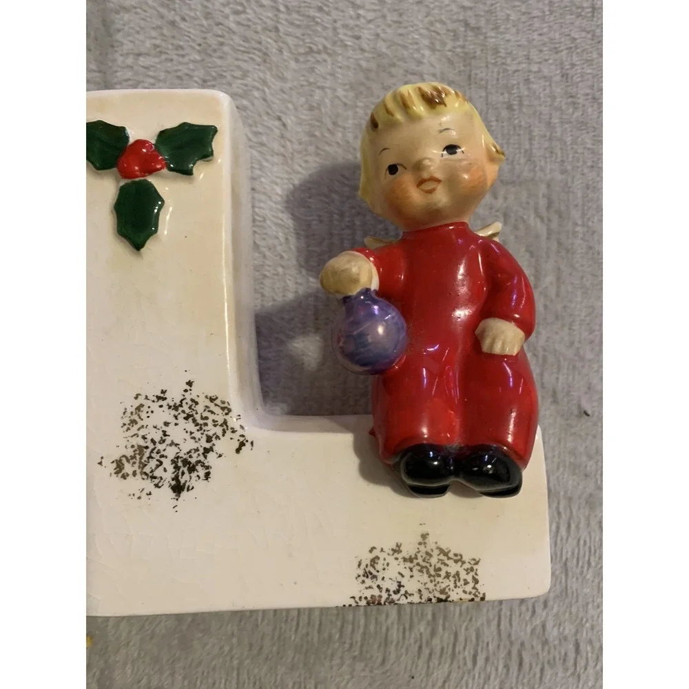 4 Napco NOEL Christmas Angel Candle Holder Wall Pocket Figurines 1956 Japan VTG